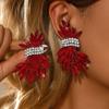 Elegant Rhinestone-Embellished Wheat Ear Cuff Earrings Women Alloy Stainless Steel Studs Gold Red Options