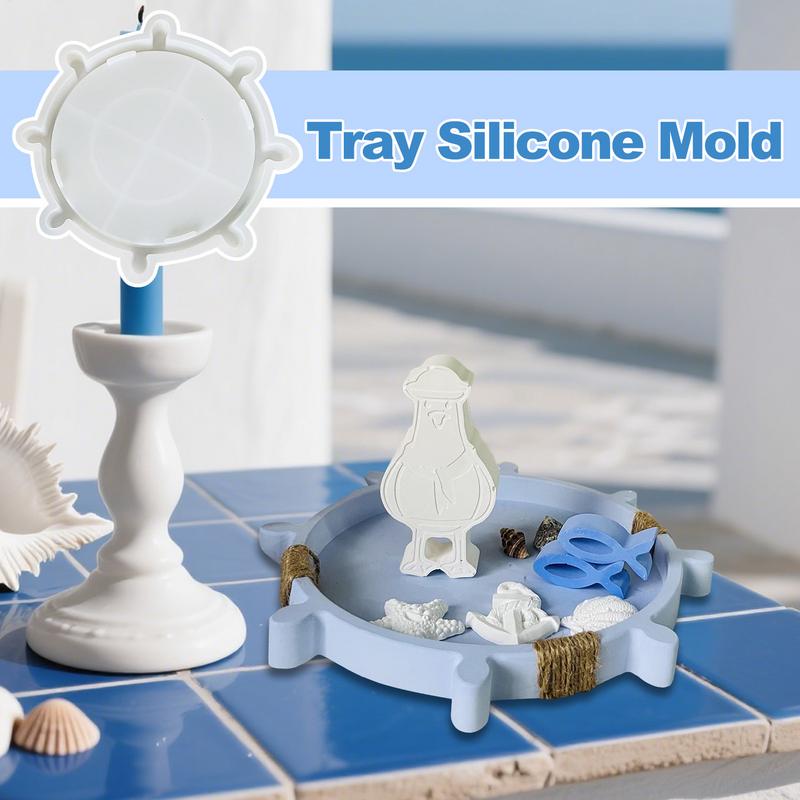 Silicone Tray Mold Serving Tray Mold Art Craft Rudder Design Cement Moulds For Room Decoration Wedding Table Home Resin Casting