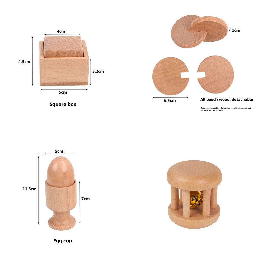 Montessori Wooden Baby Toy Set With Rattles And Shape Sorting For Toddler Play