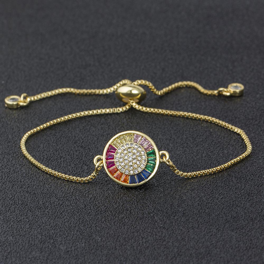 AIBEF Hot Sale Lovely Heart Rainbow Adjustable Bracelet Bangle Cubic Zircon Chain Bracelet Women Jewelry Birthday Gifts