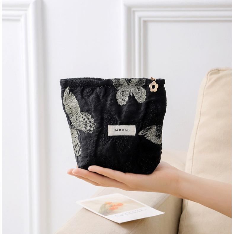 1pc/set Gold Butterfly Makeup Bag, Butterfly Pattern Design, Multifunctional Portable Makeup Bag, Travel Storage Makeup Bag