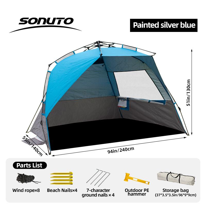 

Палатка для кемпинга на открытом воздухе 3-4P One-Touch, быстрое автоматическое открытие, пляжная палатка для рыбалки, семейный отдых, пикник, парк, защита от ультрафиолета синий