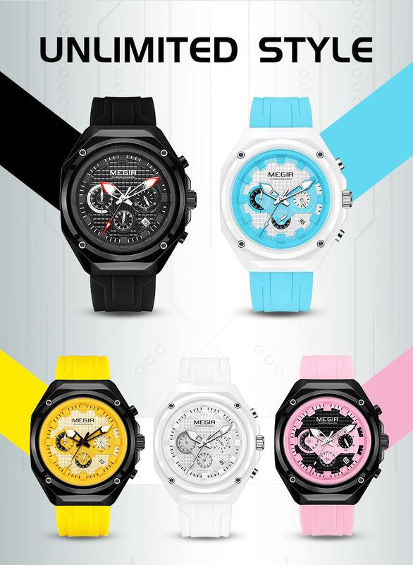 Men's Chronograph Quartz Watch Octagonal Case Waffle Dial Date Display Waterproof Silicone Strap Sports Wristwatch