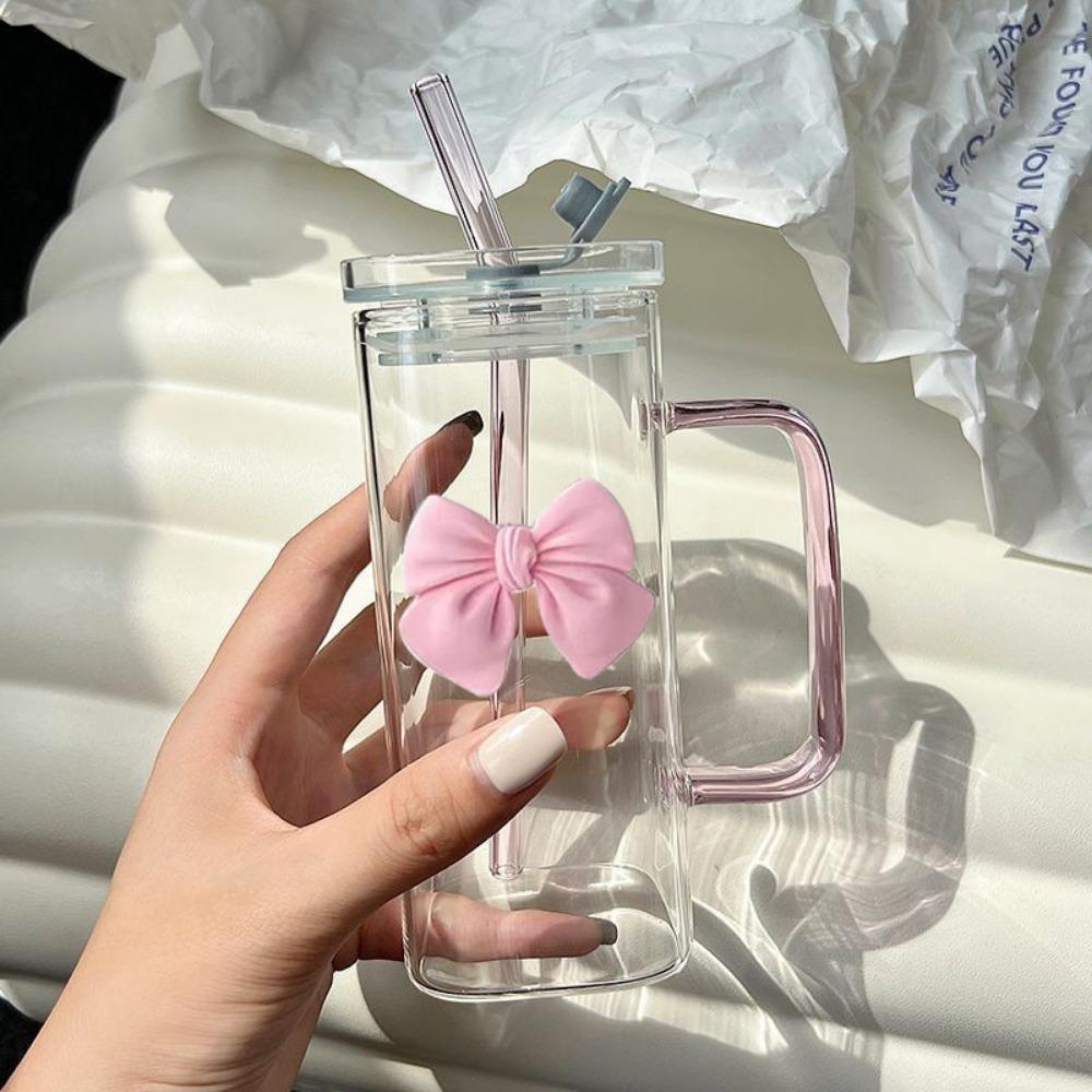 Versatile High Temperature Resistant Matcha Glass With Lids Capacity Bow Cups Bowknot Glasses for Home Use