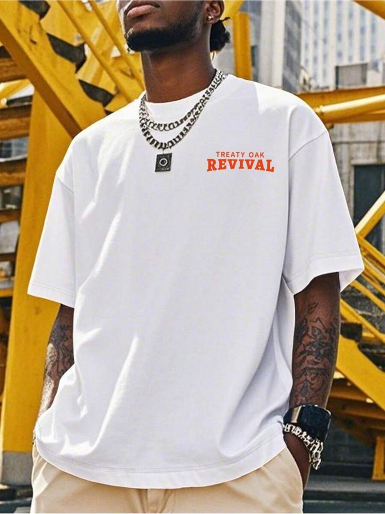 Livlige farger trykk Herre Retro Revival Grafisk T-skjorte Vintage Musikkultur Design med Fet Treaty Oak Revival Trykk