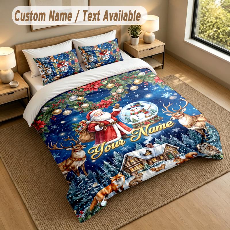 Christmas Theme Personalized 3Pcs Bedding Set Custom Text & Name 1 Sheet 2 Pillowcases Household Bedding 1pc
