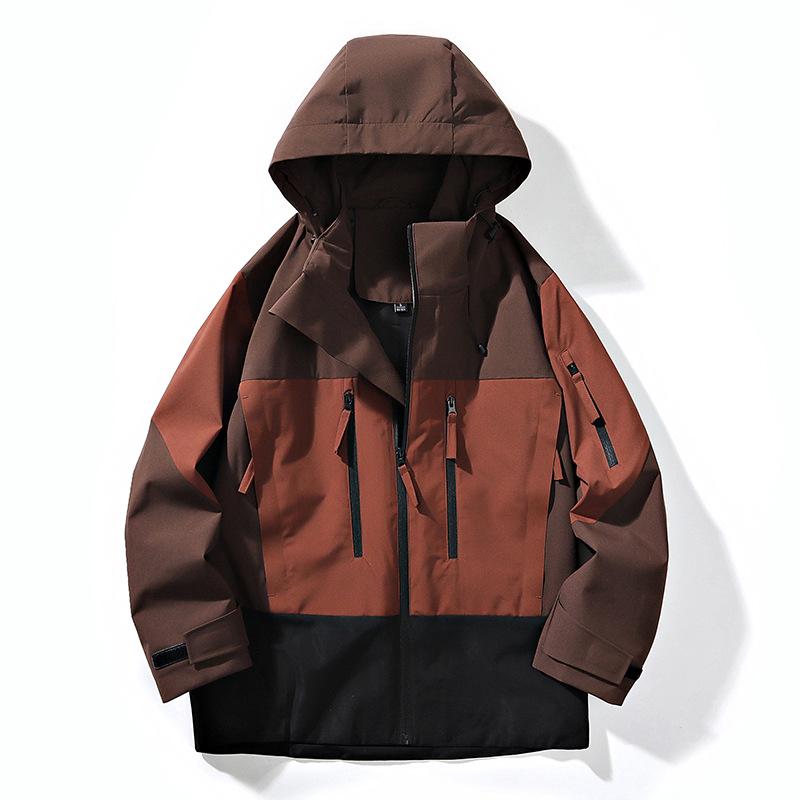 Unisex Color Block Hooded Windbreaker: Windproof & Waterproof Mountaineering Jacket for Spring & Autumn
