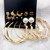 French Retro Pearl Circle Stud Earring Set - 6 Pieces for Women