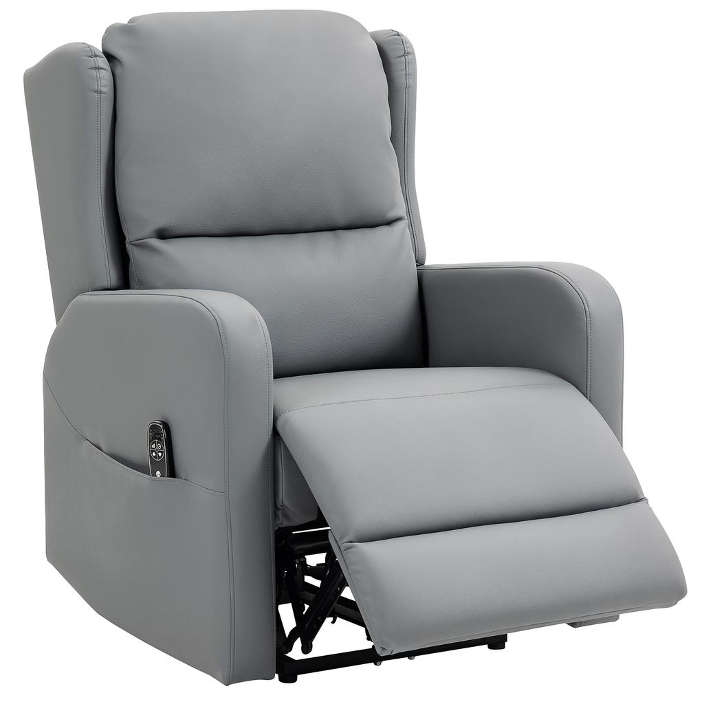 Massage Chair with Recline Function, Faux Leather, Electrically Adjustable, Footrest, Side Pocket, Steel Frame, Grey