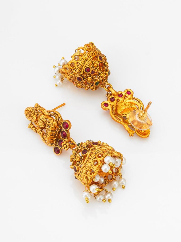 Ensemble de bijoux de temple plaqué or, orné de multiples pierres et perles