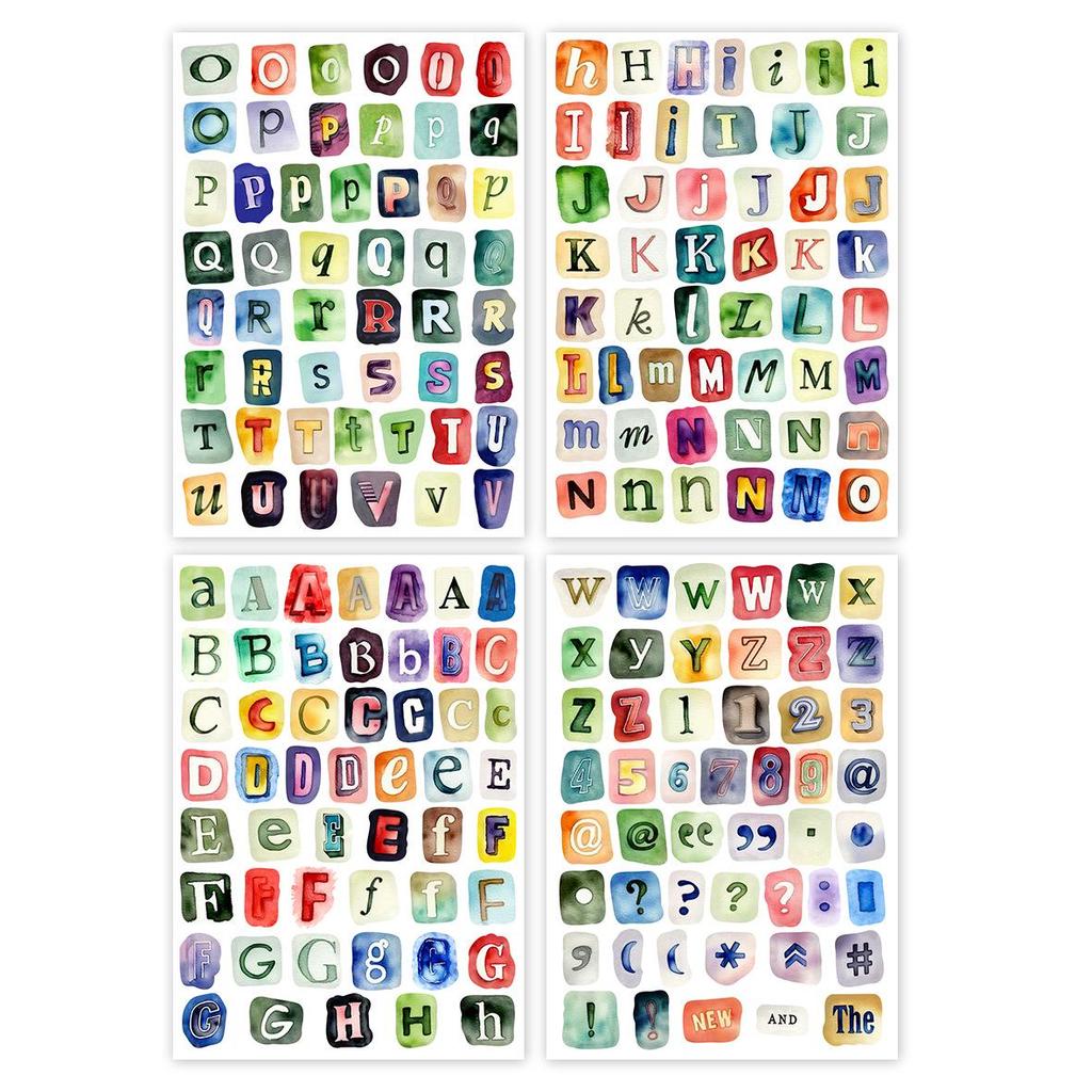 200 Watercolor Stickers: English Letters, Numbers & Symbols for Student Notebooks & DIY Crafts
