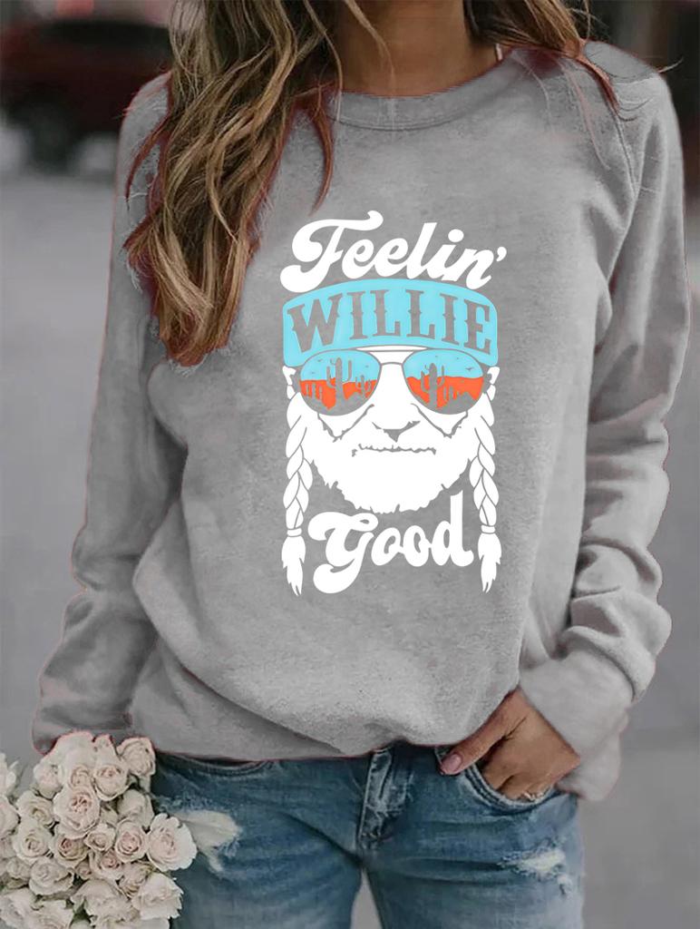 Winter Fashion Round Neck Sweatshirt with Multiple Printed Designs on Long Sleeves