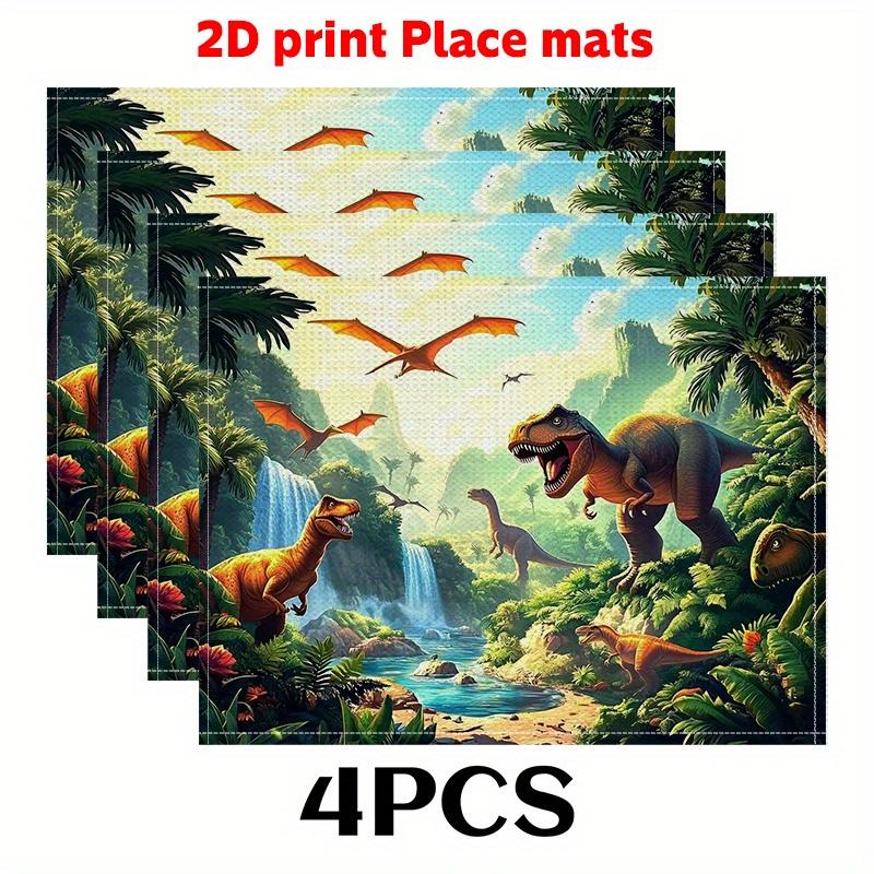 

Dinosaur Jungle Placemats Linen Kids Table Mats T Rex Prehistoric Kitchen Decor Washable Heat Resistant Children Dining Set 4Pcs-30X45cm(12X18in
