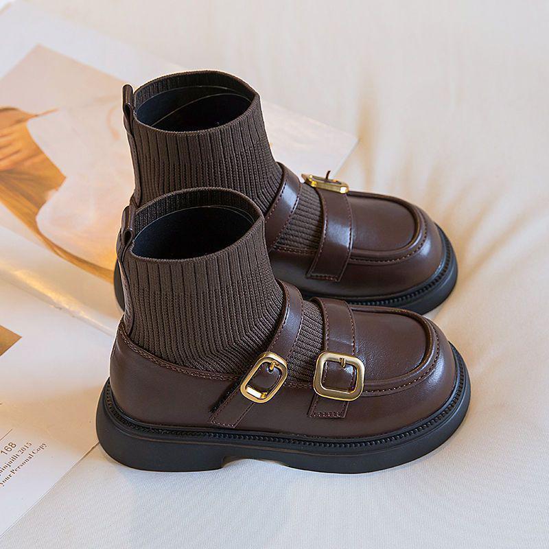 

Girls Black Sock Ankle Boots: Stylish Autumn/Winter Martin Boots with Leather for Little Fashionistas Size 50 - 50 cm