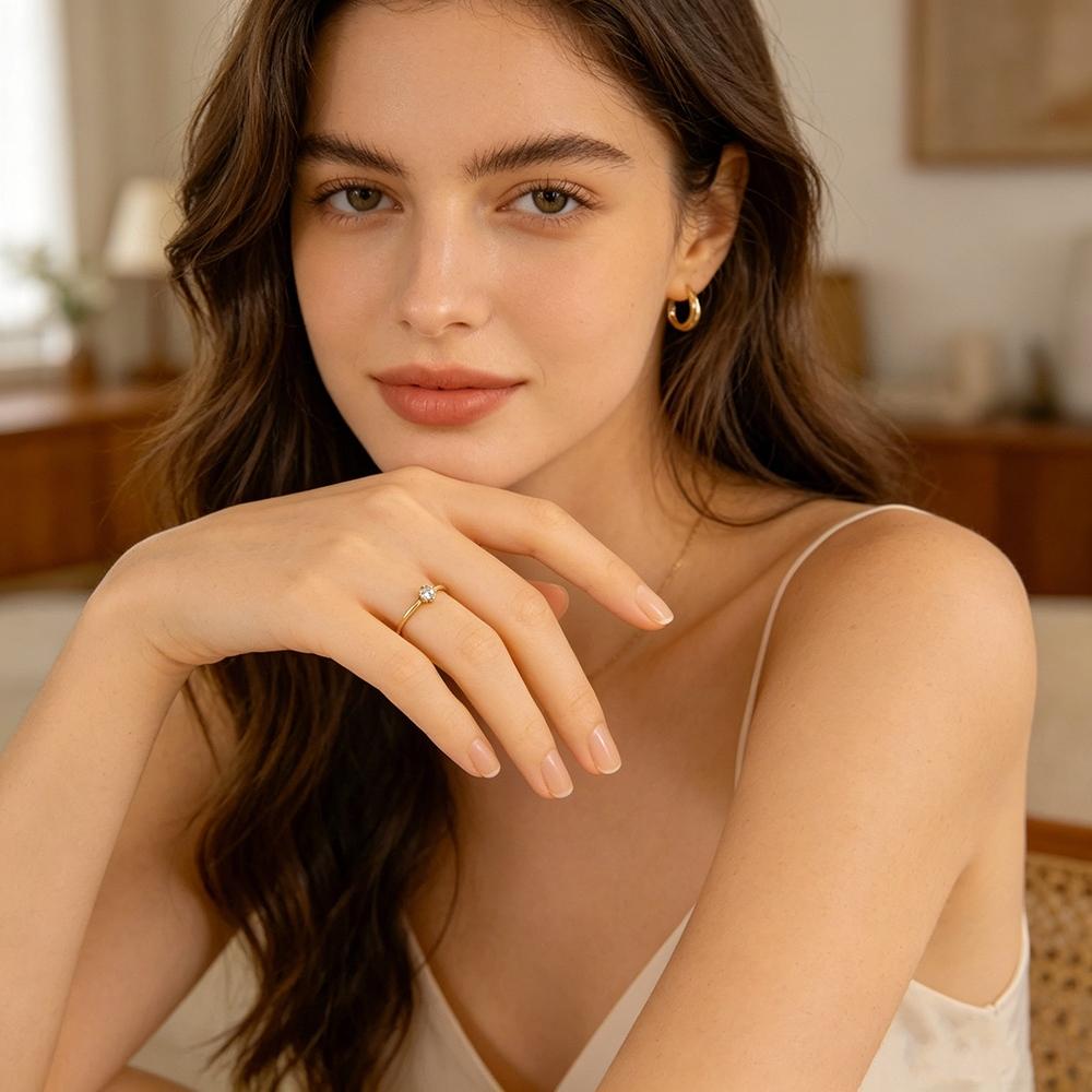 JeeMango Stainless Steel Shiny Cubic Zirconia Finger Ring for Women Gold Plated Wedding Engagement Delicate Jewelry R26020