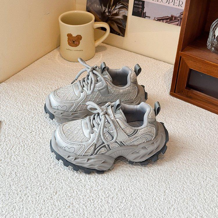 

Детская спортивная обувь 2025 весна и осень новая для девочек сетчатая дышащая студенческая обувь для бега модная мягкая подошва нескользящая повседневная трендовая 36 yards inner length about 22.2CM серебряный