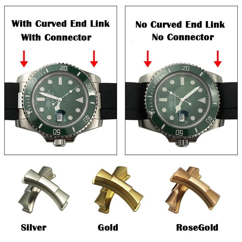 Per Rolex Submariner GMT Daytona Cinturino in Acciaio Inossidabile Sezione Cinturino in Gomma Parte di Ricambio per Orologio Accessori Terminale Curvo 20mm
