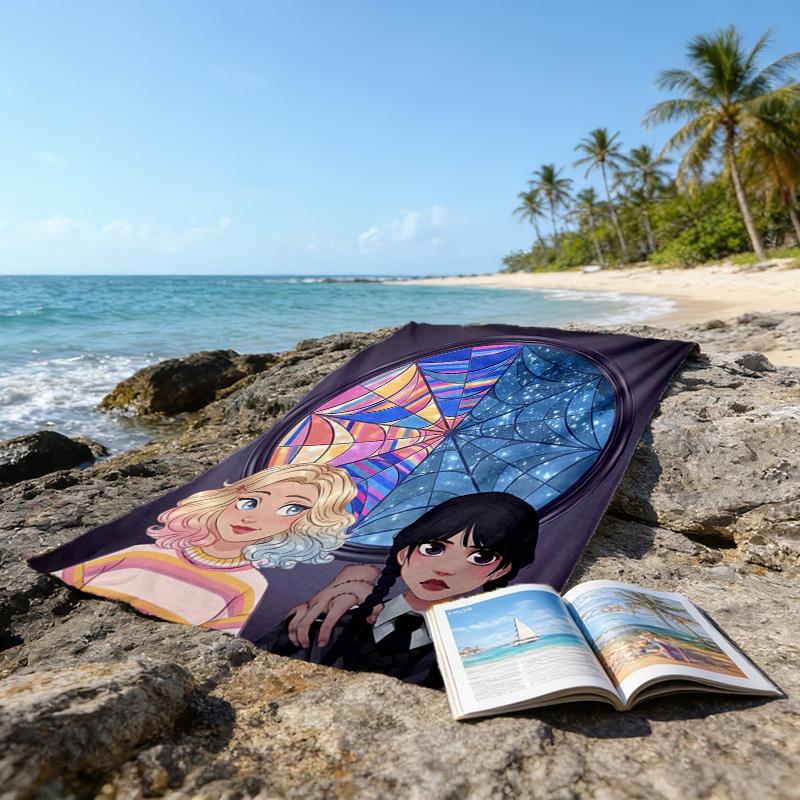 1pc Addams Family Wednesday6 Beach Towel, Sports Cape, Beach and Seaside Swimming Pool Equipment, Fashion Pattern, Rectangular, Travel Essentials