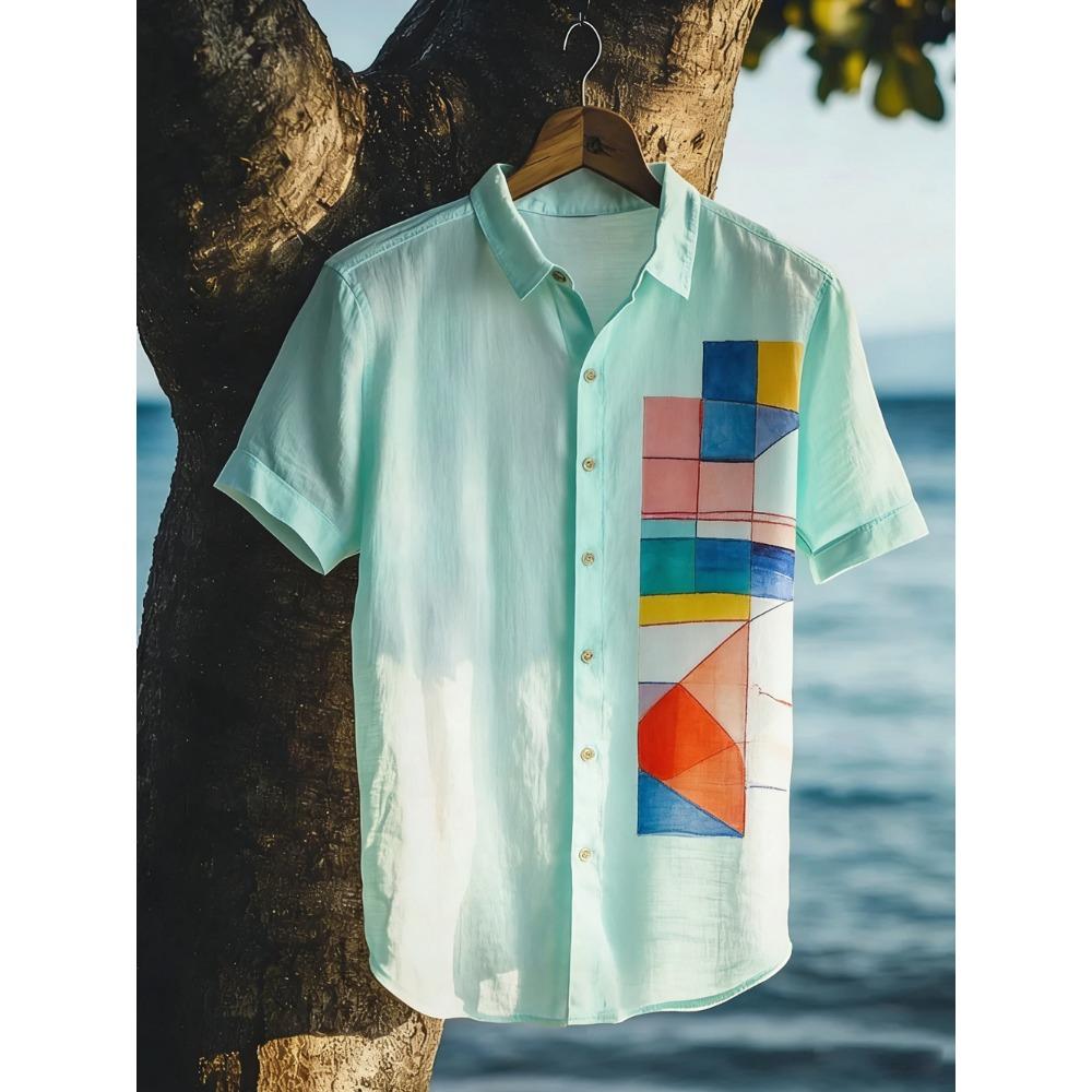 2026 Summer Men's Linen Short Sleeve Shirts Funny Animal Ethnic Patterns Printed Shirts Casual Outdoor Designer Clothes Men