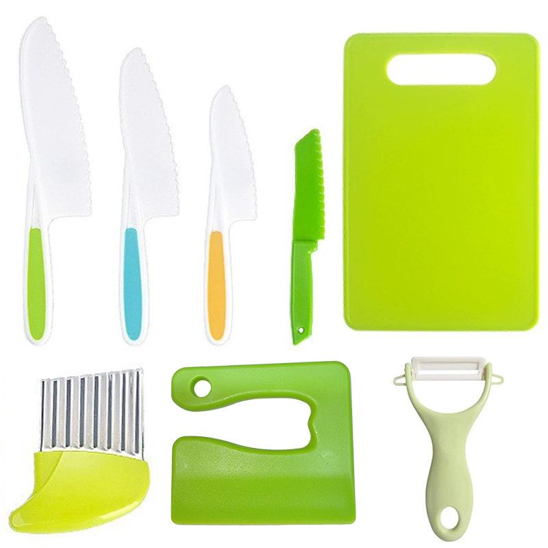 Kids Safe Knife Set, Plastic Fruit Knife with Cutting Board, Toddler Kitchen Toys