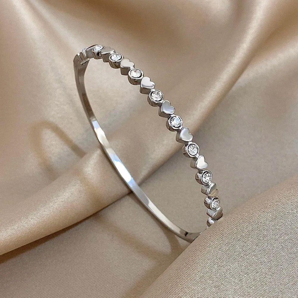 Cute Beads Cuff Bracelet Love Heart Fashion  Stainless Steel Bangle Jewelry Stacked Bangles  Daily