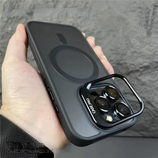 For iPhone 15 Pro Max Luxury Magsafe Magnetic Matte Phone Case For iPhone 11 12 13 14 16 Plus Lens Holder Stand Protective Cover