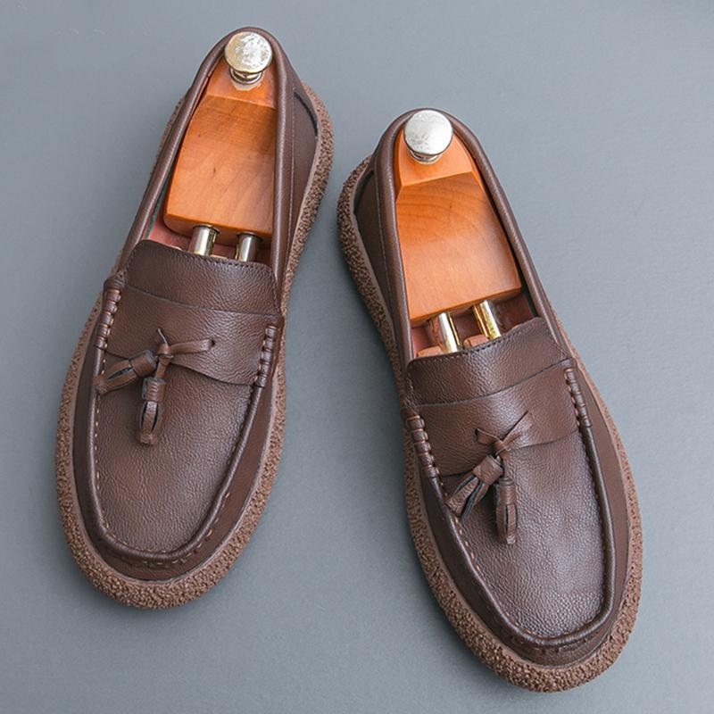 New Black Brown Tassels Loafter Genuine Leather Casual Shoes For Men Designer Formal Wedding Dress Homecoming Footwear