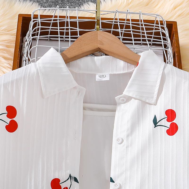 Mädchen Herbst Outfit Neuer Europäischer und Amerikanischer Stil Niedlicher Kirschdruck Langarmshirt Top und Lange Hose