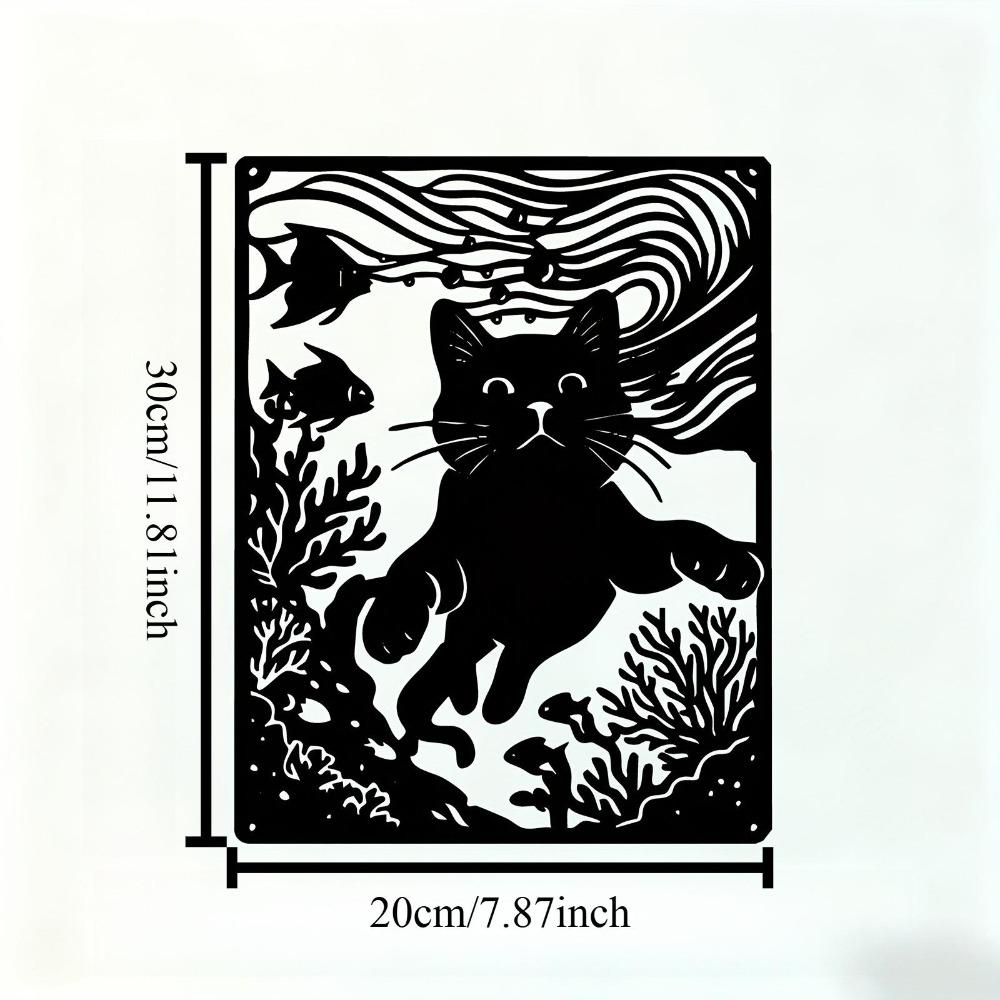 Underwater Cat Metal Wall Art Sculpture Powder Coated Iron Home Decor Gift