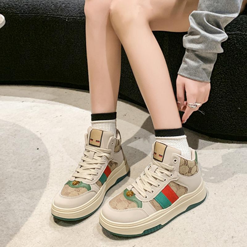 

Дизайнерские женские повседневные спортивные туфли на шнуровке, модные новые осенние женские высокие кроссовки на толстой подошве, нескользящие спортивные туфли 40 зелёный