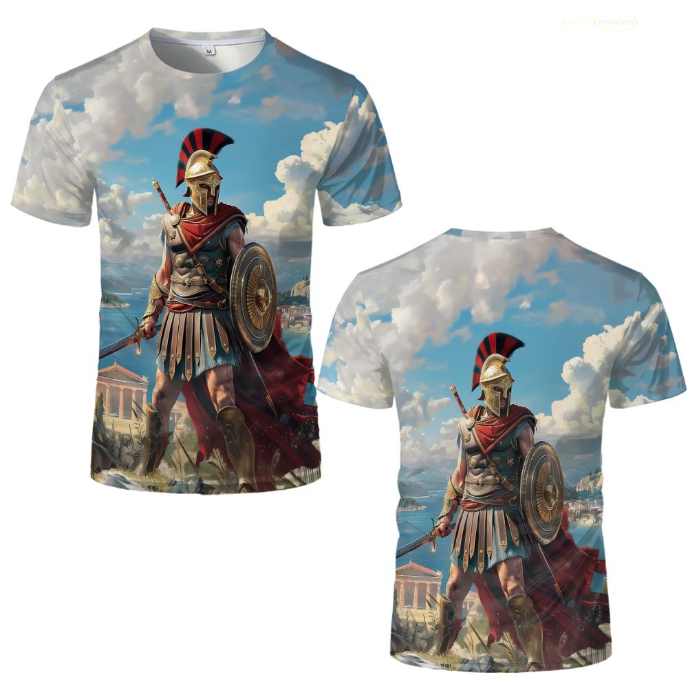 

Футболка с рисунком римского гладиатора из 100% хлопка, летняя футболка с принтом солдата-спартанца, мужская повседневная унисекс детская футболка 4XL