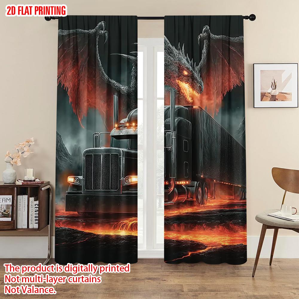 2pcs   Plane Printing Curtain Popular Demon Dragon and Car Versatile Fabric (without Rod) Room Decor Use for Living Room