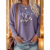 Women's Casual Printed Purple Floral Pattern Elegant Long Sleeve Fashion Vintage Pretty Party Top
