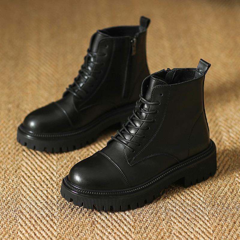 Leather Martin Boots Women's Versatile Spring and Autumn Single Boots Trendy New Boots Thick-soled Short Boots Women