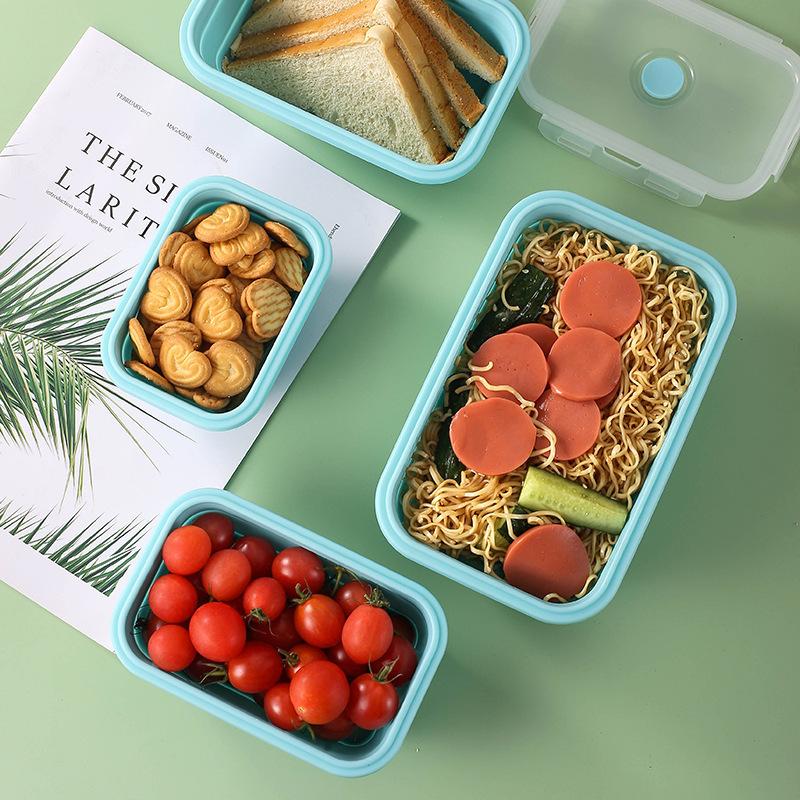 Faltbarer Lebensmittelbehälter aus Silikon in 4 Größen, tragbare Bento-Behälter, Lunchbox, Mikrowellengeschirr, Heimküche, Aufbewahrung von Lebensmitteln im Freien