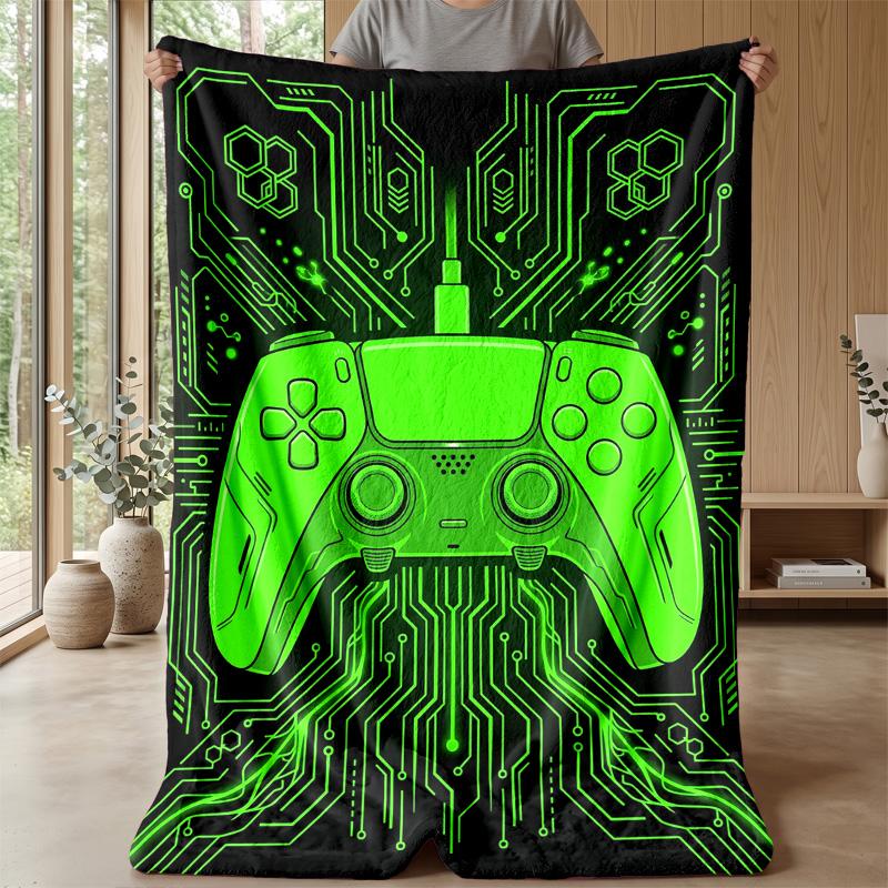 Gaming Controller in Neon Storm Theme blanket Lightweight Warm Flannel Blanket Decorative Throw Blanket for Home Decoration
