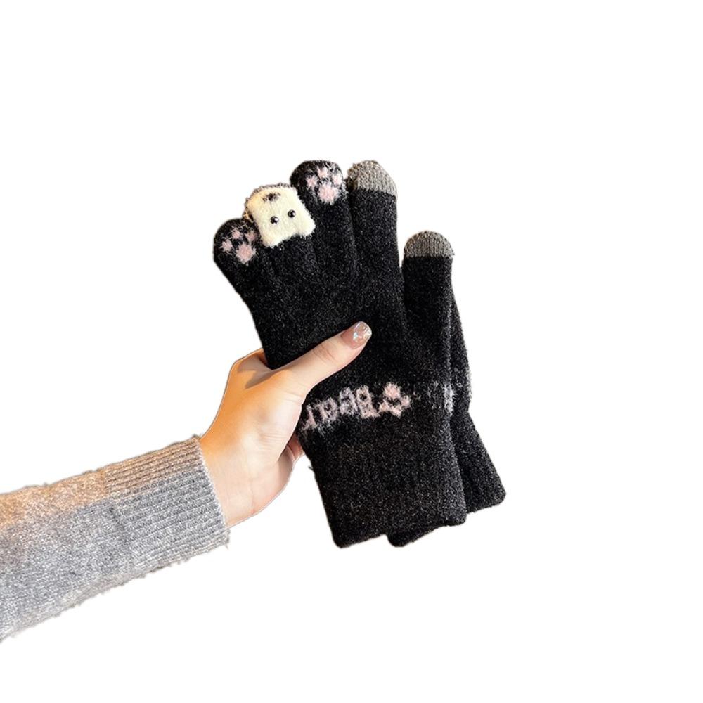 

Thickened Warm Gloves Little Bear Full Finger Gloves Cute Plush Gloves for Winter Women Girl чорний