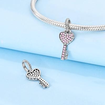Genuine Charm Copperinfinite Love Pink Key Bead Fits Charm Plata Bracelet For Women Jewellery Crafting DoItYourself Beautiful Gift