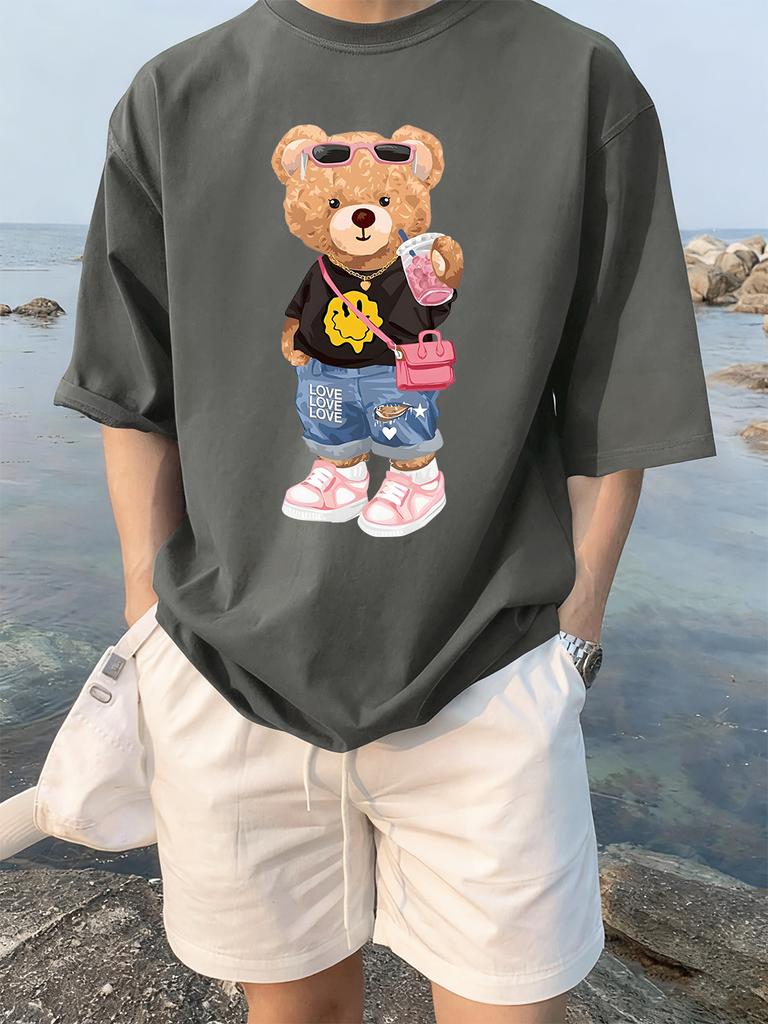 Bear Likes Drink Beverages Printed TShirts Women Summer Cotton Short Sleeve Tees Loose ONeck Soft Tops Basic Woman Clothes