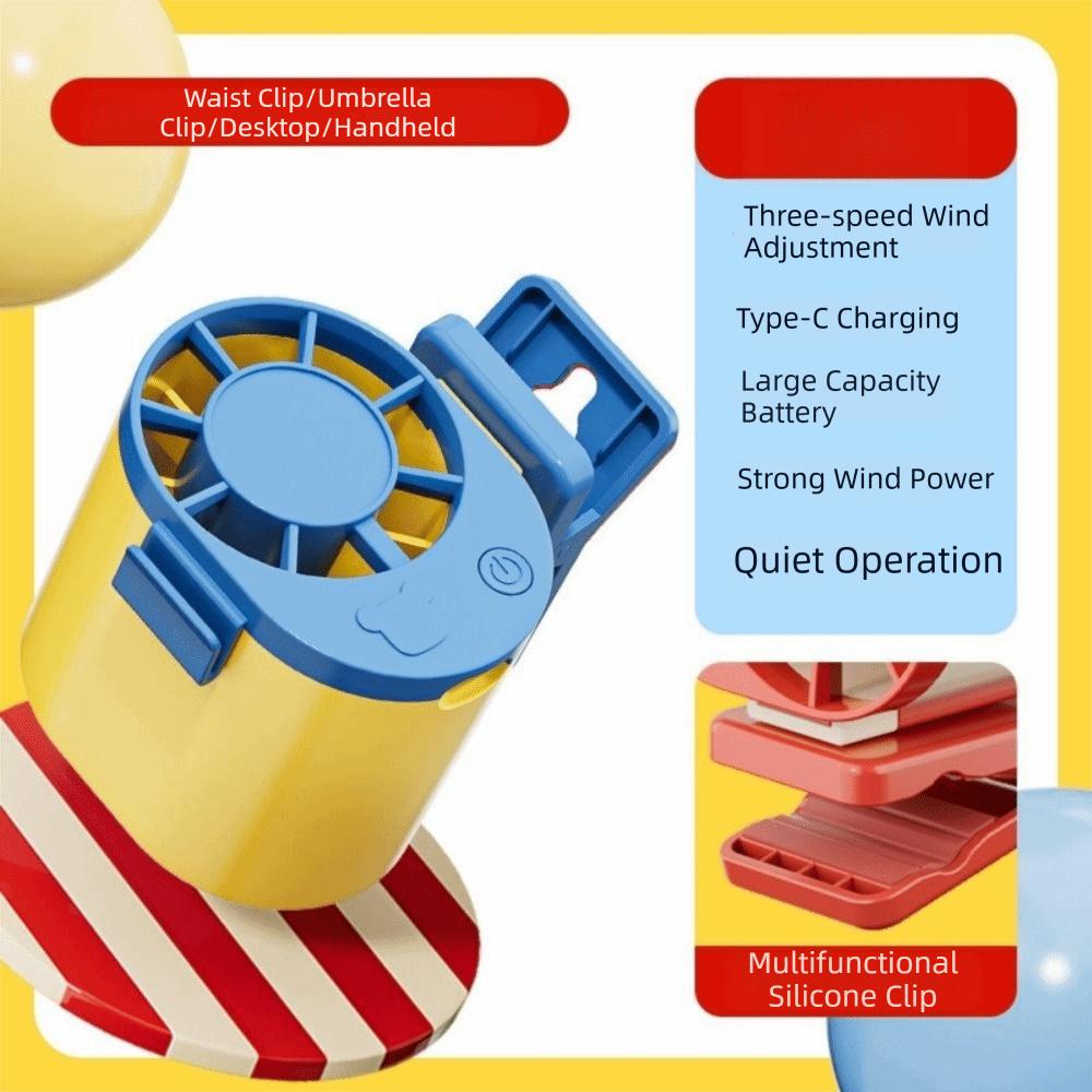 3 Speeds Adjustable Portable Handheld Fan Quiet Operation USB Rechargeable Umbrella Hanging Waist Fan Clip-on Handheld