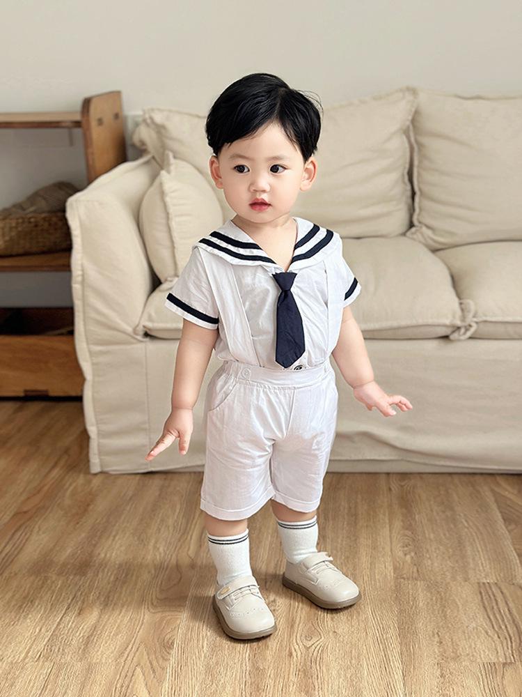Summer Short Sleeve Sailor Navy Uniform Boys Two-Piece Set