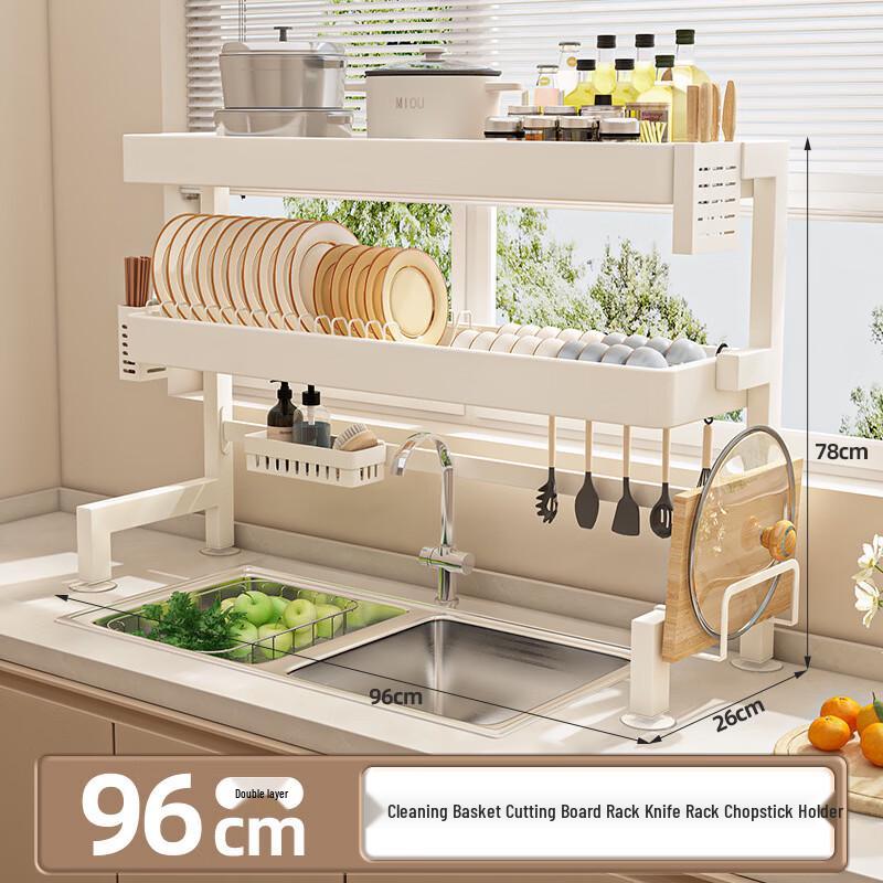 96cm Double-Layer Kitchen Sink Countertop Dish Drying Rack