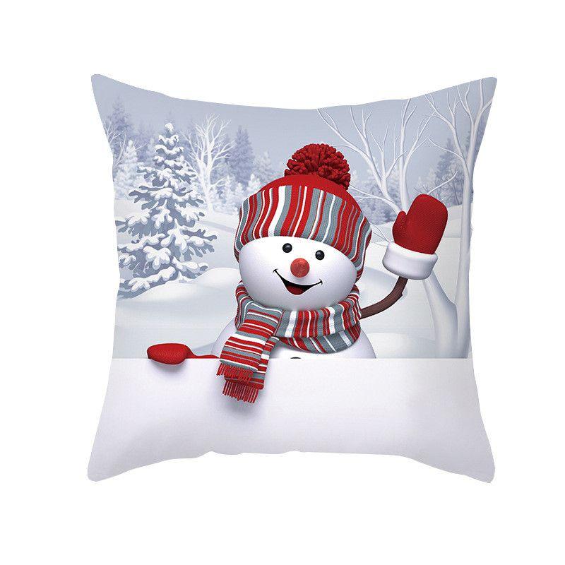 Delightful 18" Christmas Cushion Cover With Santa Claus And Snowman For Festive Sofa Decor