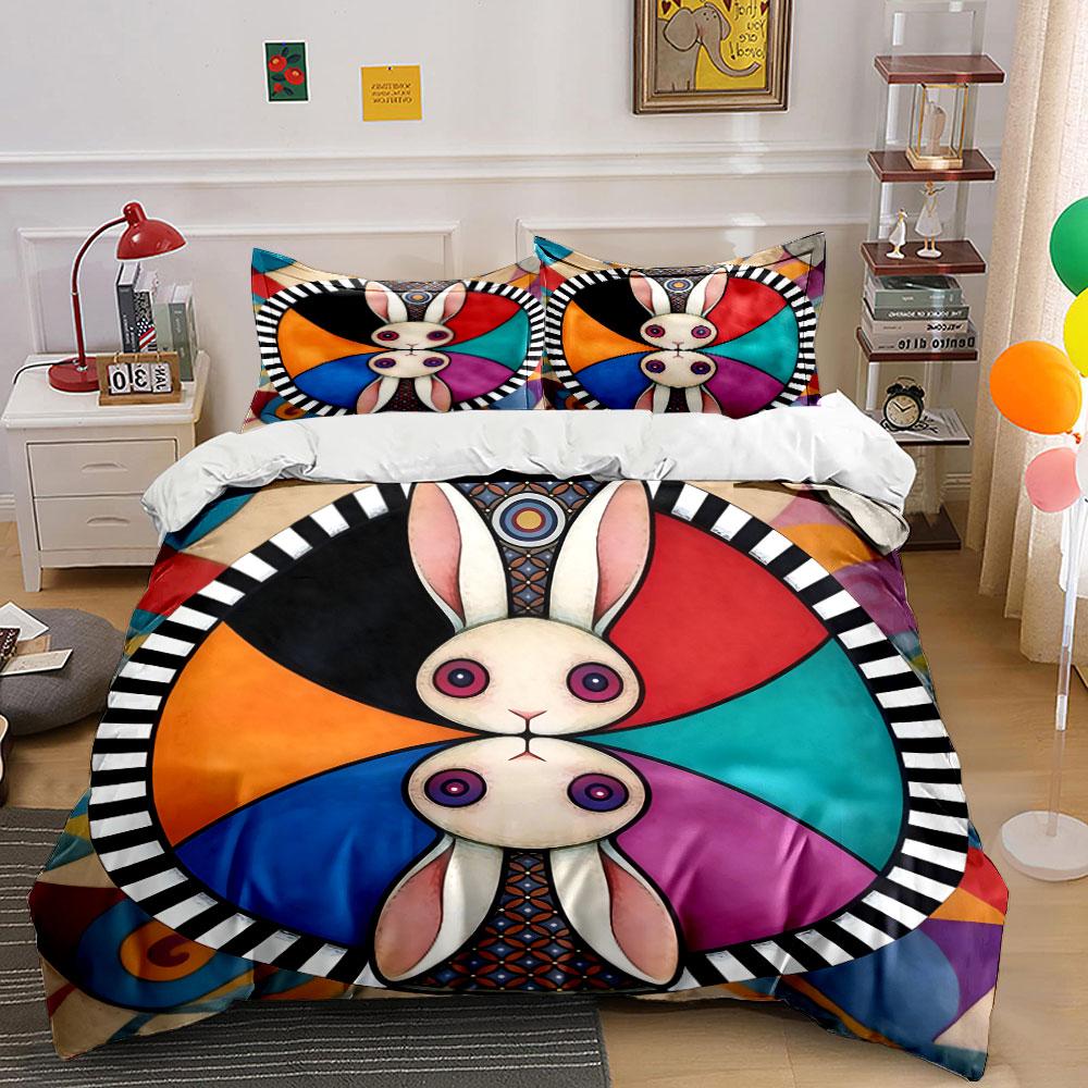 Colorful Rabbit Design Decor Set Soft Comfortable Duvet Cover Bedding Set Included 1*Duvet Cover & 2*Pillowcases, Gift