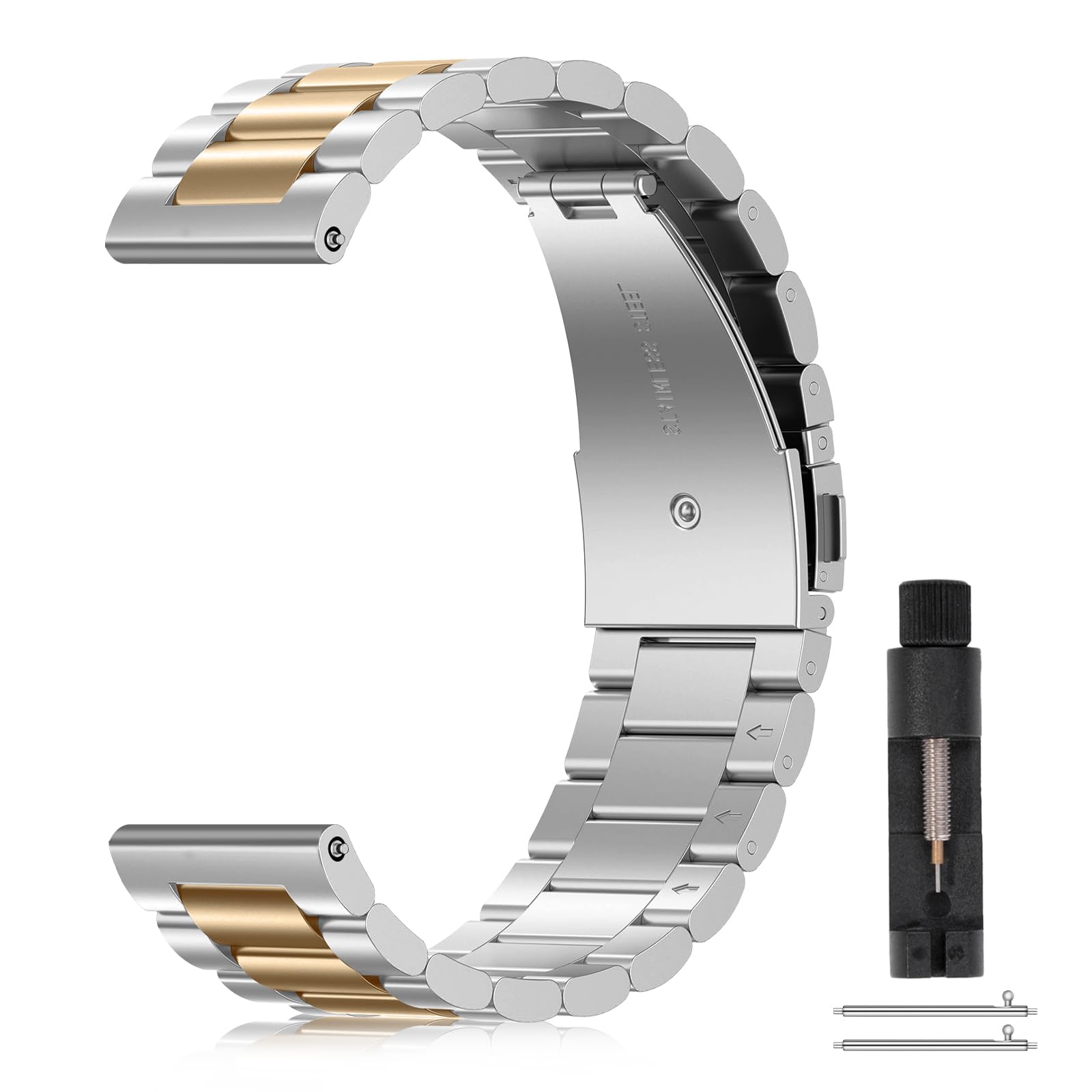 

Ремешок из нержавеющей стали ToVioc, 22мм20мм, Металлический ремешок [Совместим с часами 22мм], Устойчивый к ржавчине, Регулируемый, Унисекс, Сменный ремешок с размером