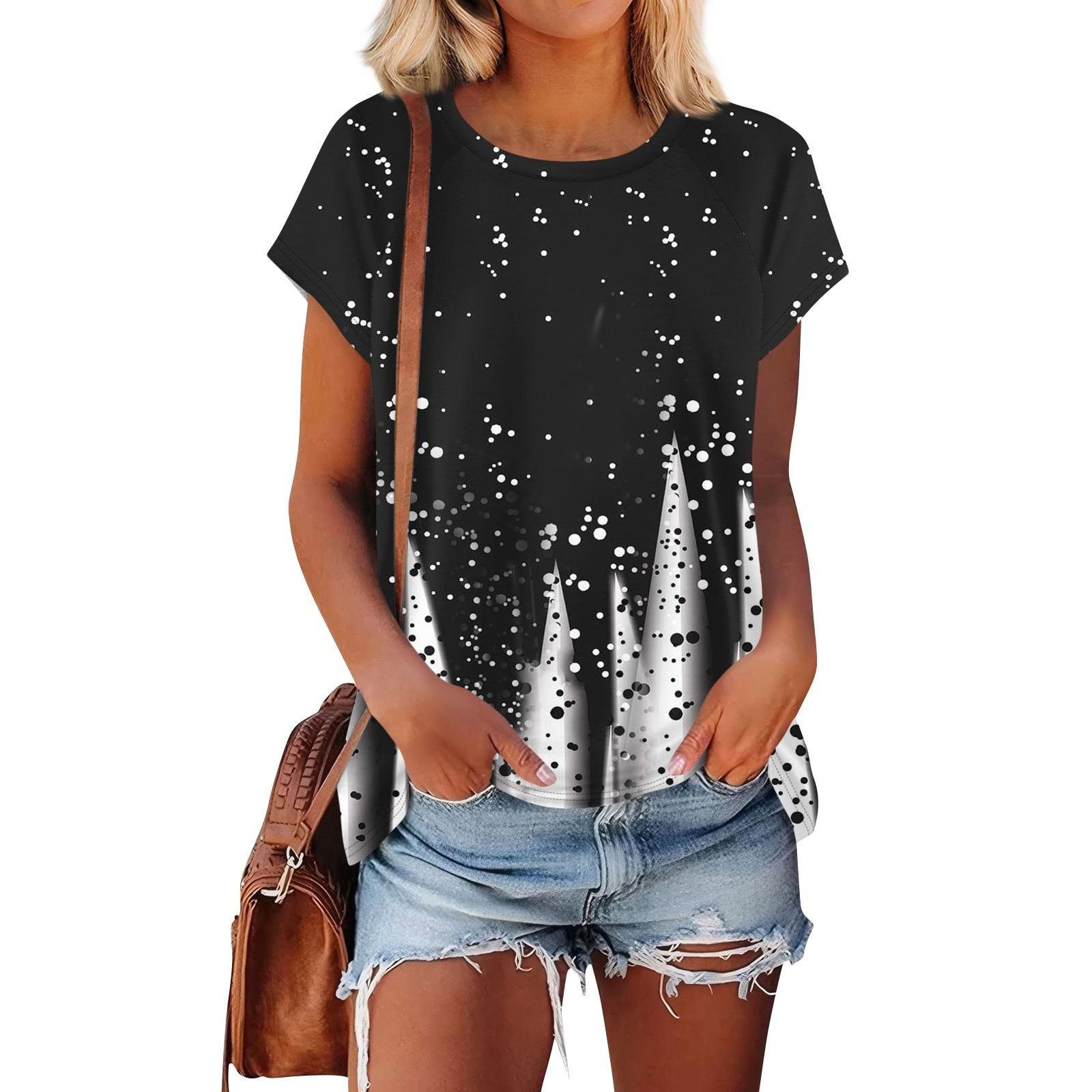 

Женские футболки с коротким рукавом, милые туники с круглым вырезом, топы, базовые футболки, блузки, свободный пуловер XXXL чёрный
