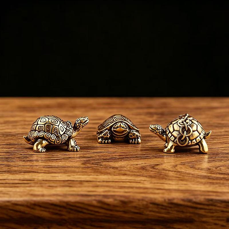Pure Copper Feng Shui Turtle Statue Antique Brass Tortoise Figurine Lucky Charm Ornament for Home Office Business Place Decor