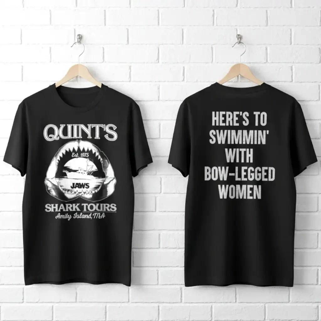 Jaws Quint s Shark Tours Quote Men s T Shirt Swimmin with Bow-Legged Women Amity XS