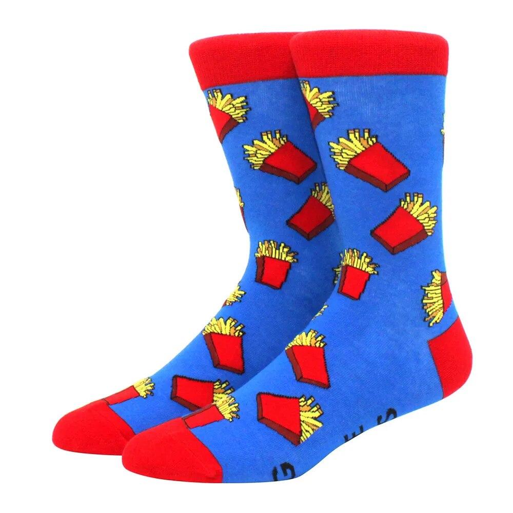 1 Pair Men's Fun Hip Hop Skateboard Beer Happy Art Print Mid Socks, EU38-46