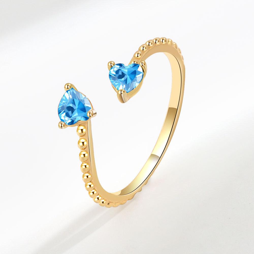 Distinctive and Individual Jewellery 12 Birthstones Double Heart Zirconia Open End Ring Personalised Light Luxury Haute Sense Fashion Trends Ring